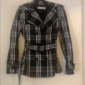 Zara Black Plaid Trench Coat Size Medium